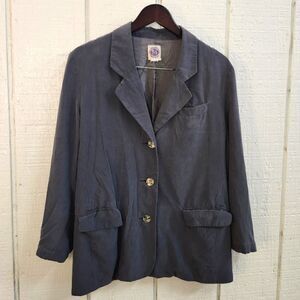 SAKS FIFTH AVENUE Real Clothes Silk Navy Blue Blazer Light-weight Suit Jacket
